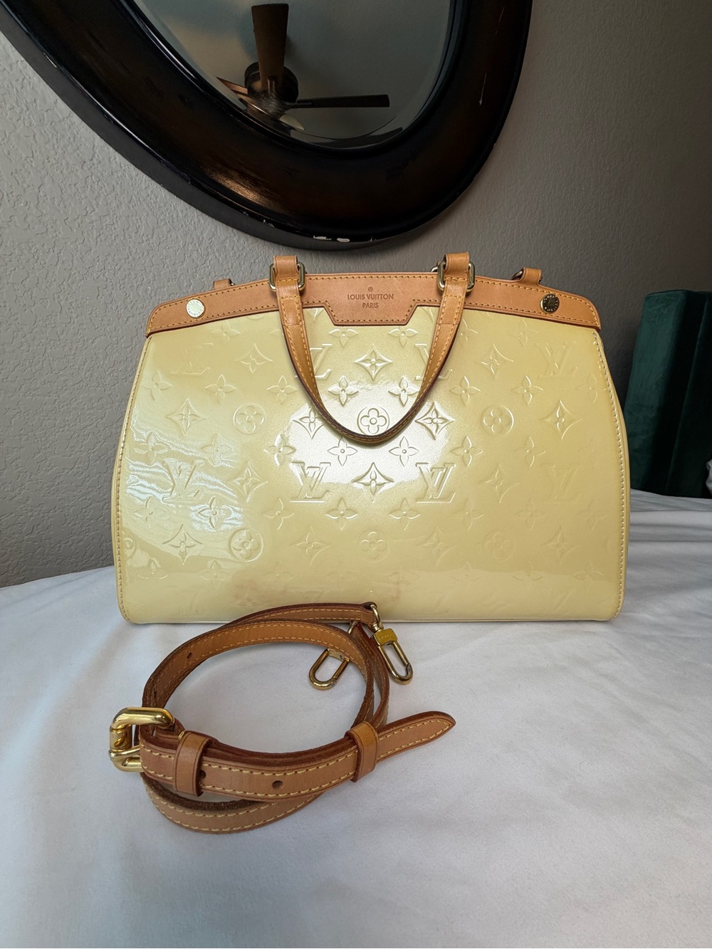 Louis Vuitton Vernis Brea MM Yellow Patent Monogram Bag and Vachetta